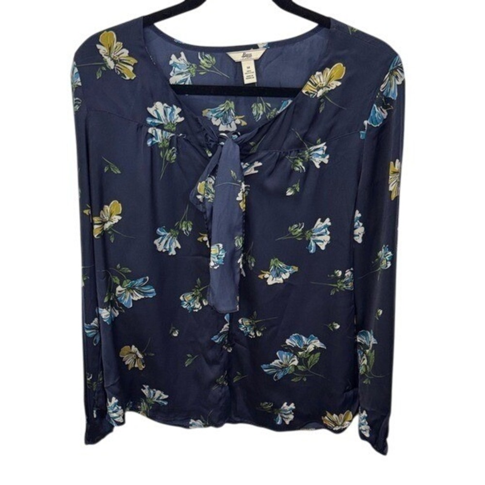 G.H. Bass & Co Floral Print Long Sleeve Tie Neck‎ Blouse Women's Size M